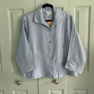 Toofan Womens Linen Light Blue Button Up Blouse Medium Relaxed Lagenlook